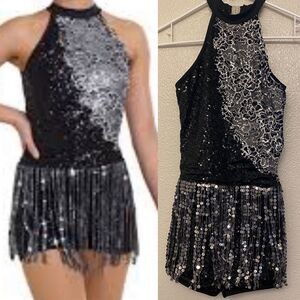 Curtain Call Dance Costume Black silver fringe dress Dont mean a thing J5418 ASM